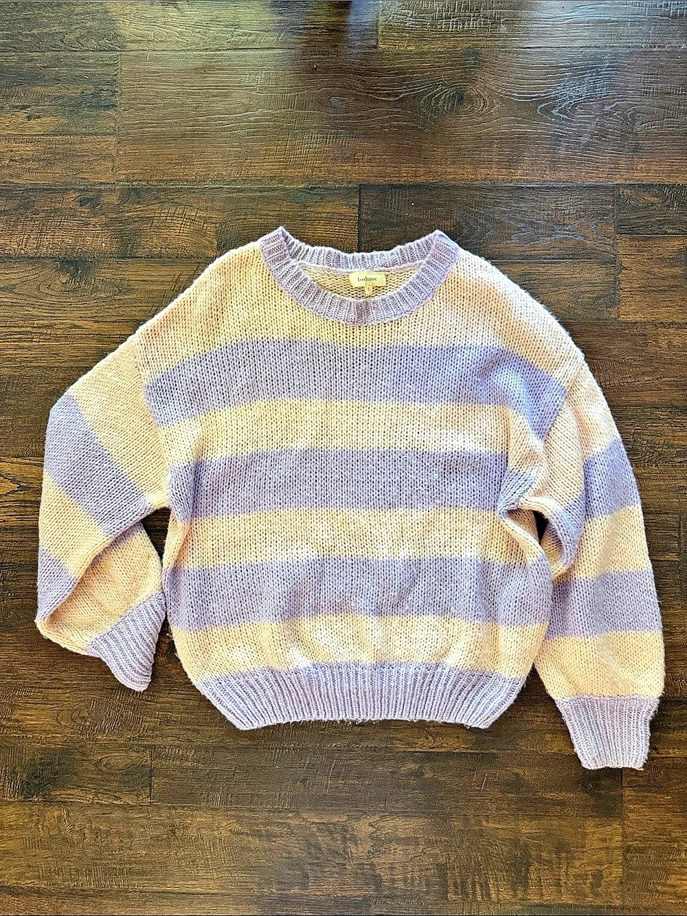 böhme Striped Crewneck Sweater in Purple & Yellow Size Small
